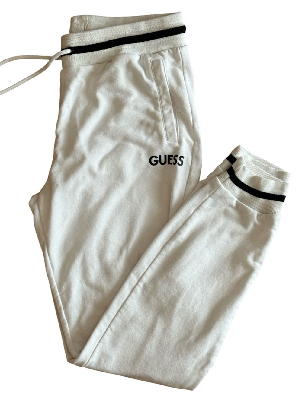 GUESS WOMENS YAKI CUFF MID-RISE REGULAR FIT WHITE JOGGER PANTS DRAWSTRING XSMALL